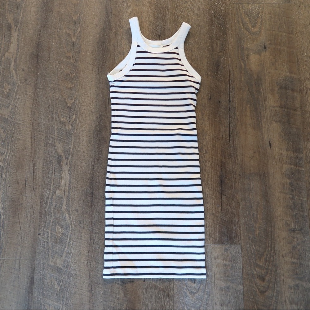H&M White and Navy Striped Midi Dress